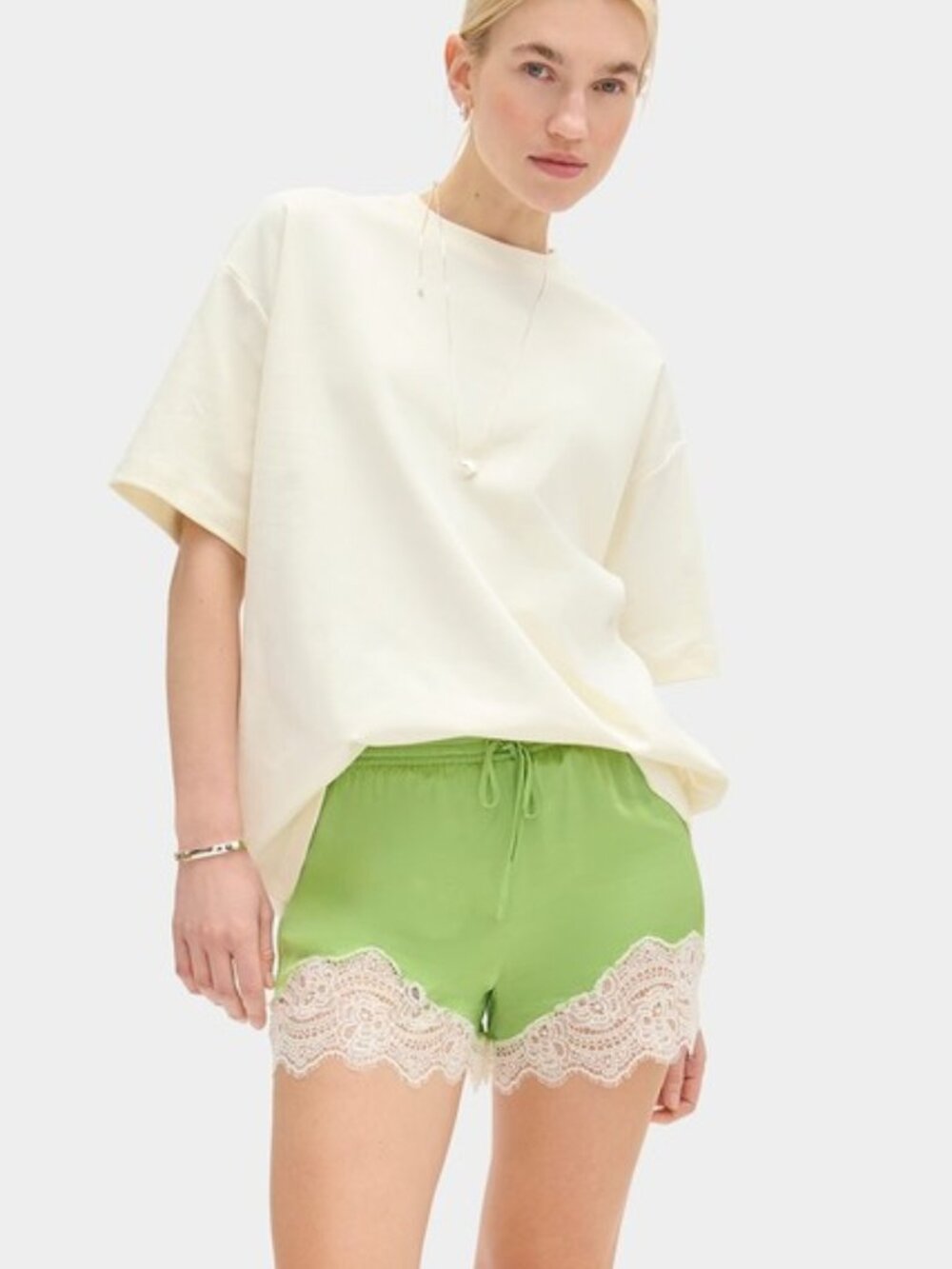 Aligne Silky Green Lace-Trim Sleep Shorts
